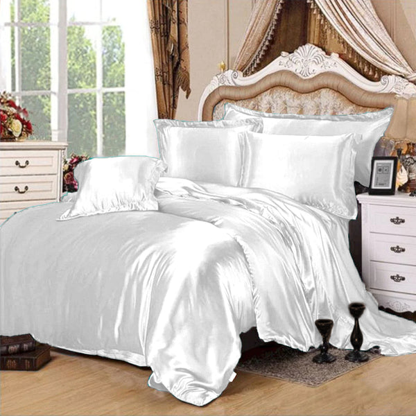 4 Pcs Satin Silk Bed Set - White
