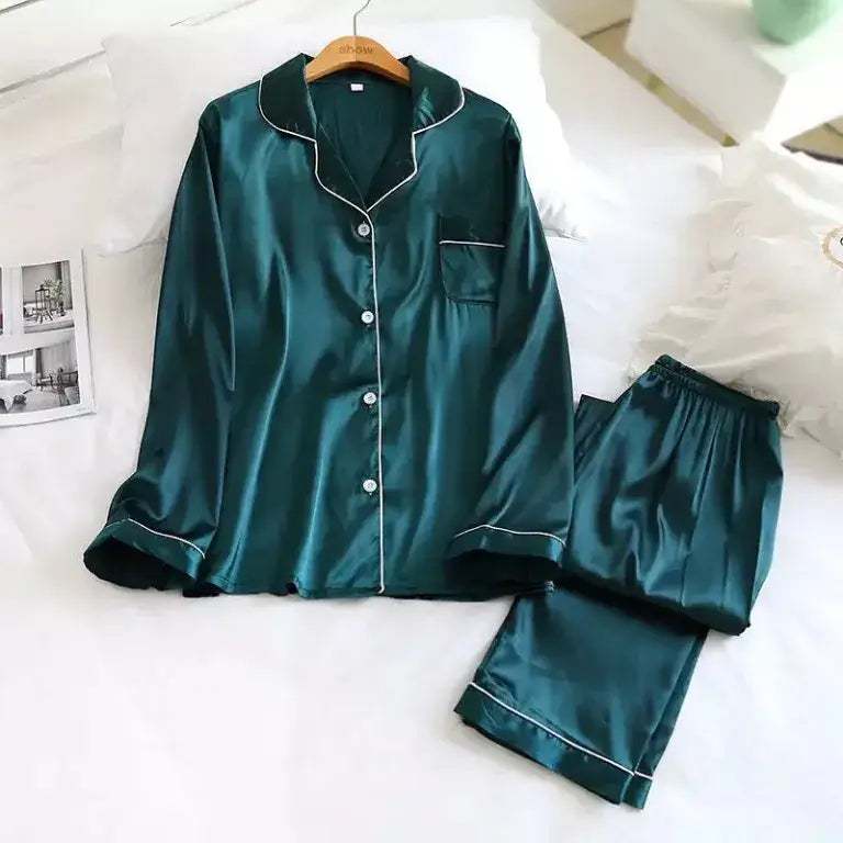 Silk Loungewear Suit - Emerald Green