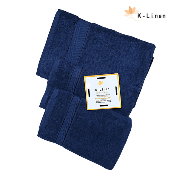 Superior 3 Piece Towel Set - Navy Blue