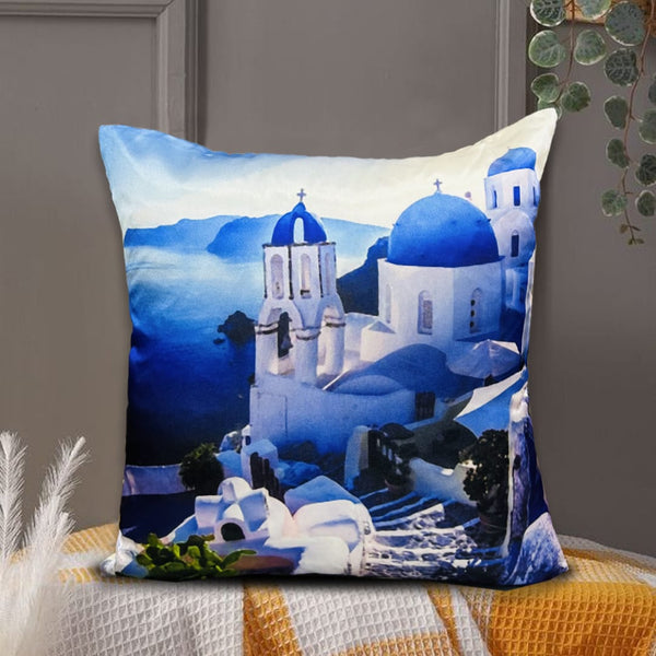 Digital Printed Silk Cushion Cover - Greek Island