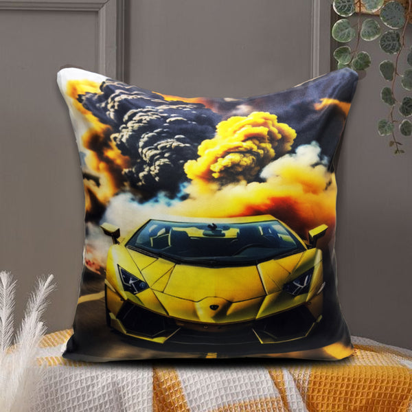 Digital Printed Silk Cushion Cover - Yellow Ferrari