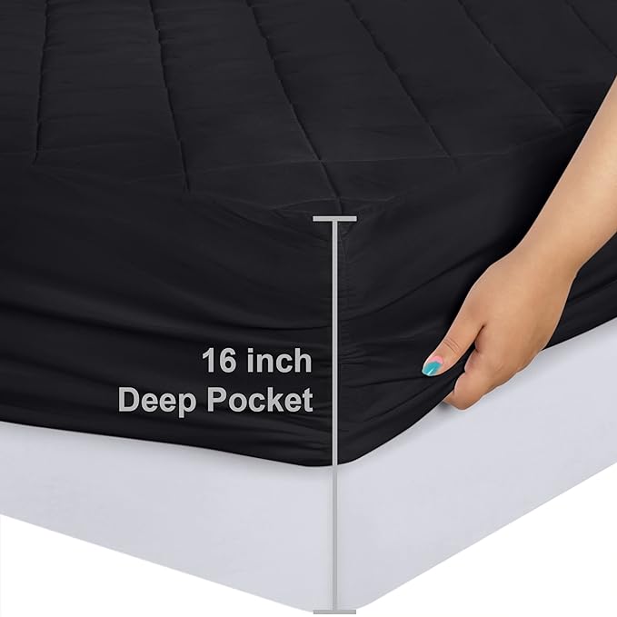 Quilted Fitted Mattress Pad - Black