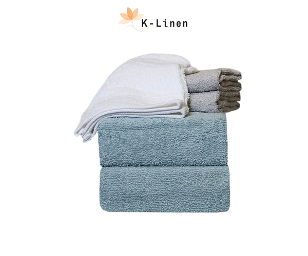 Towel Set 6 Pcs - Aqua-White-Grey