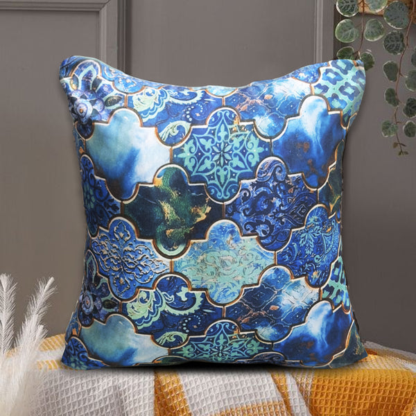 Digital Printed Silk Cushion Cover - Blue Marbel