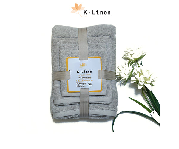 K-Linen Towel Set 4 Pcs - Light Grey