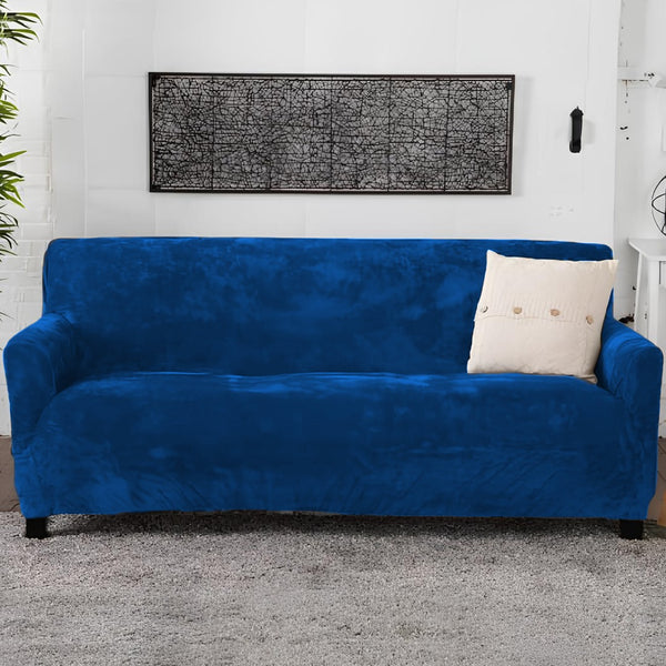 Velvet Plush Sofa Cover - Navy Blue