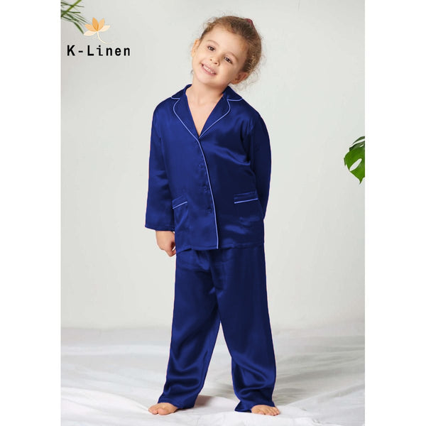 Kids Silk Night Suit - Navy Blue