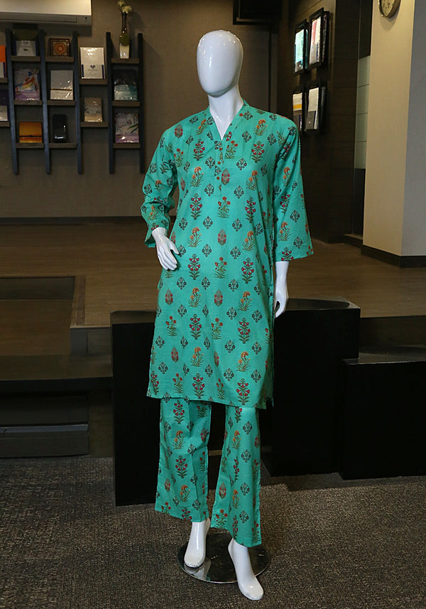 2 Piece Printed Lawn Suit - Lagoon