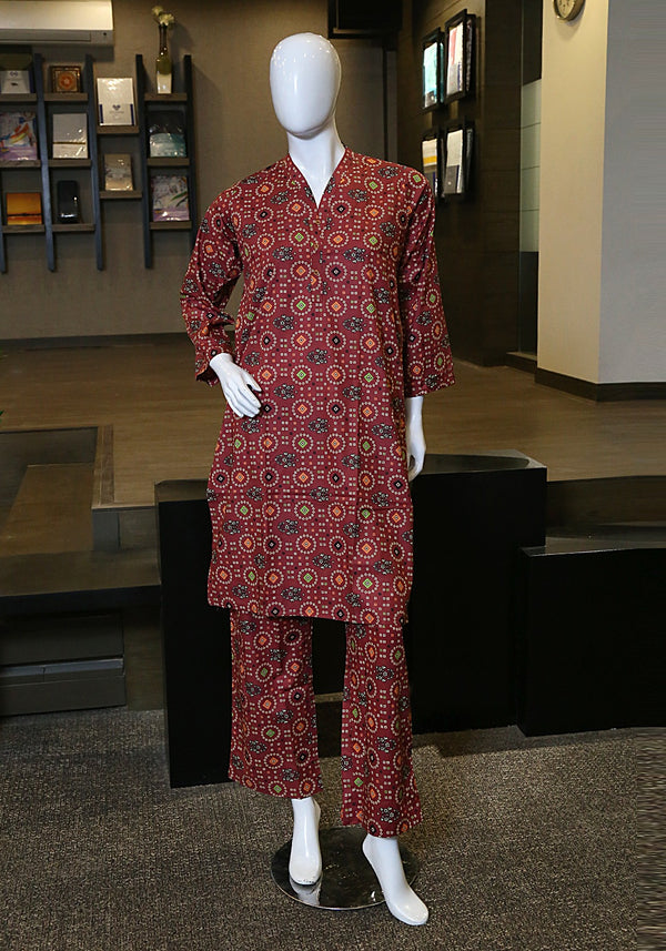 2 Piece Printed Lawn Suit - Mahogany
