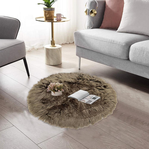 Round Shape Furry Rug (60CM) - Brown