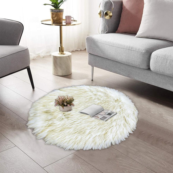 Round Shape Furry Rug (60CM) - White Yellow