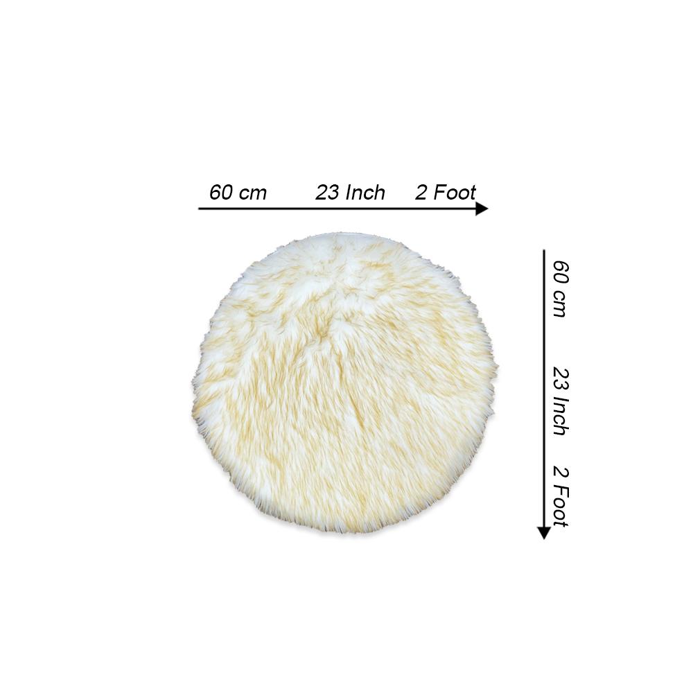 Round Shape Furry Rug (60CM) - Yellow White