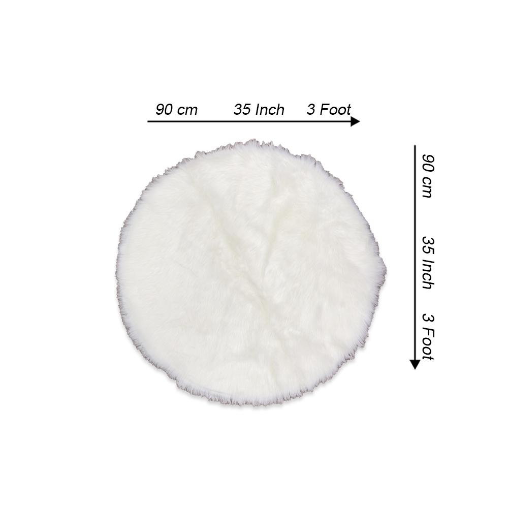 Round Shape Furry Rug (90CM)- White