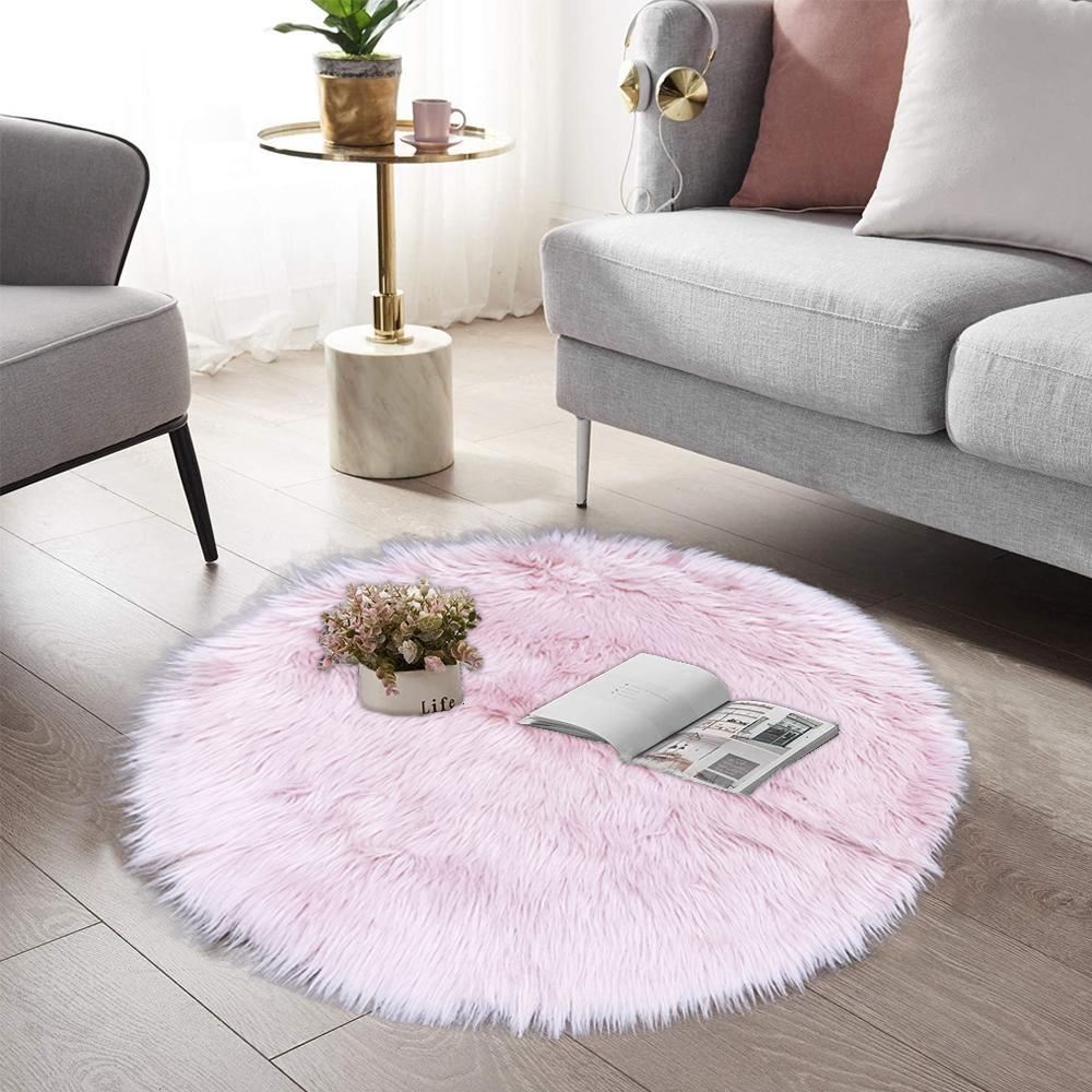 Round Shape Furry Rug (90CM)- Pink