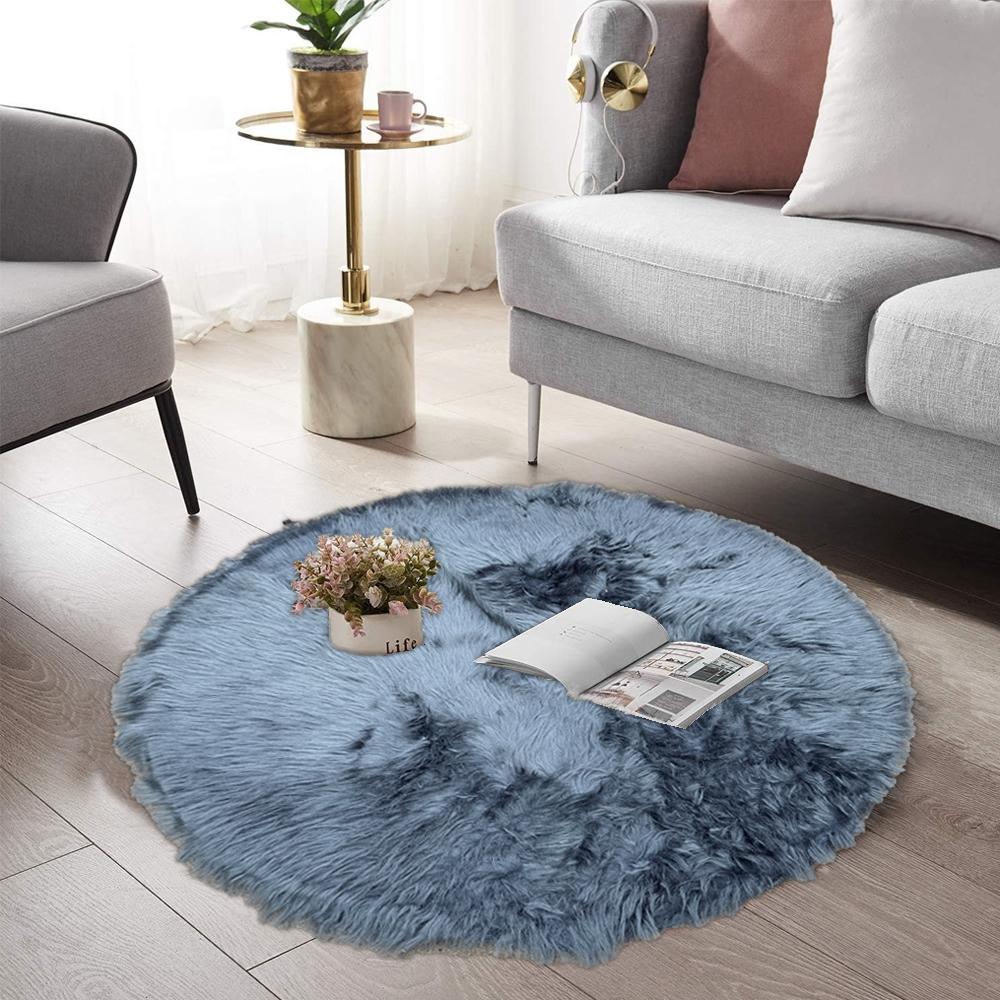 Round Shape Furry Rug (90CM)- Grey