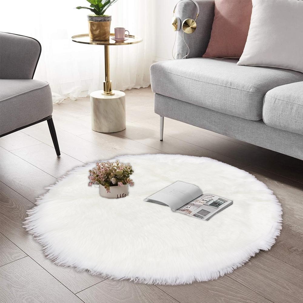 Round Shape Furry Rug (90CM)- White