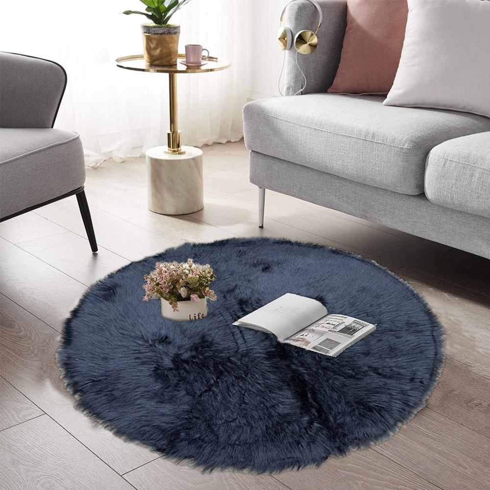 Round Shape Furry Rug (90CM)- Black