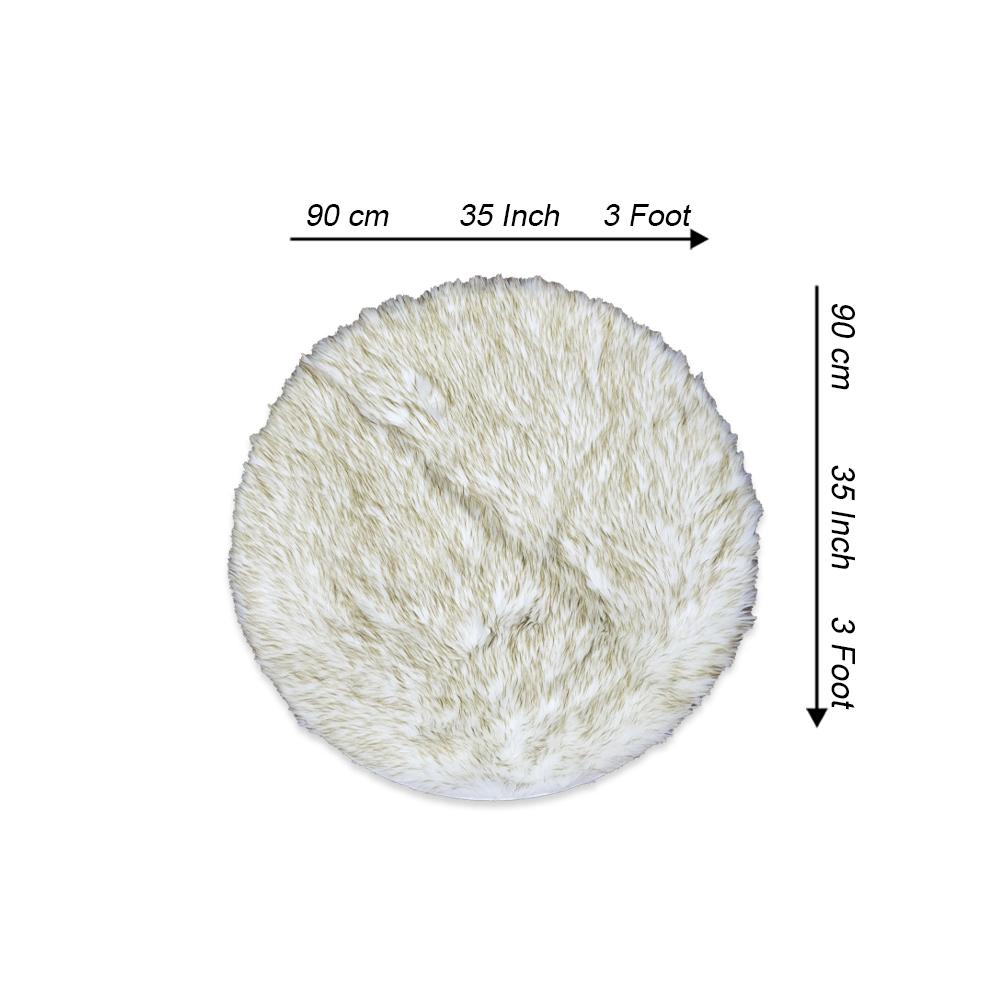 Round Shape Furry Rug (90CM)- White yellow