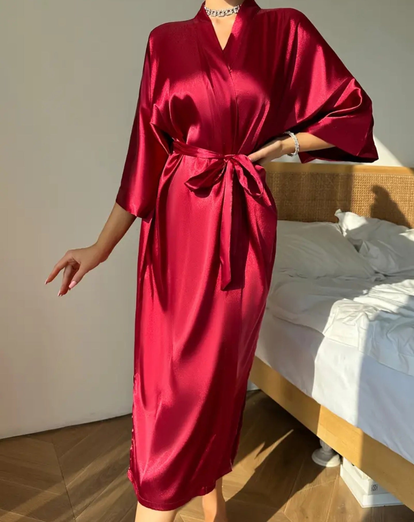 Satin Bath Gown - Red