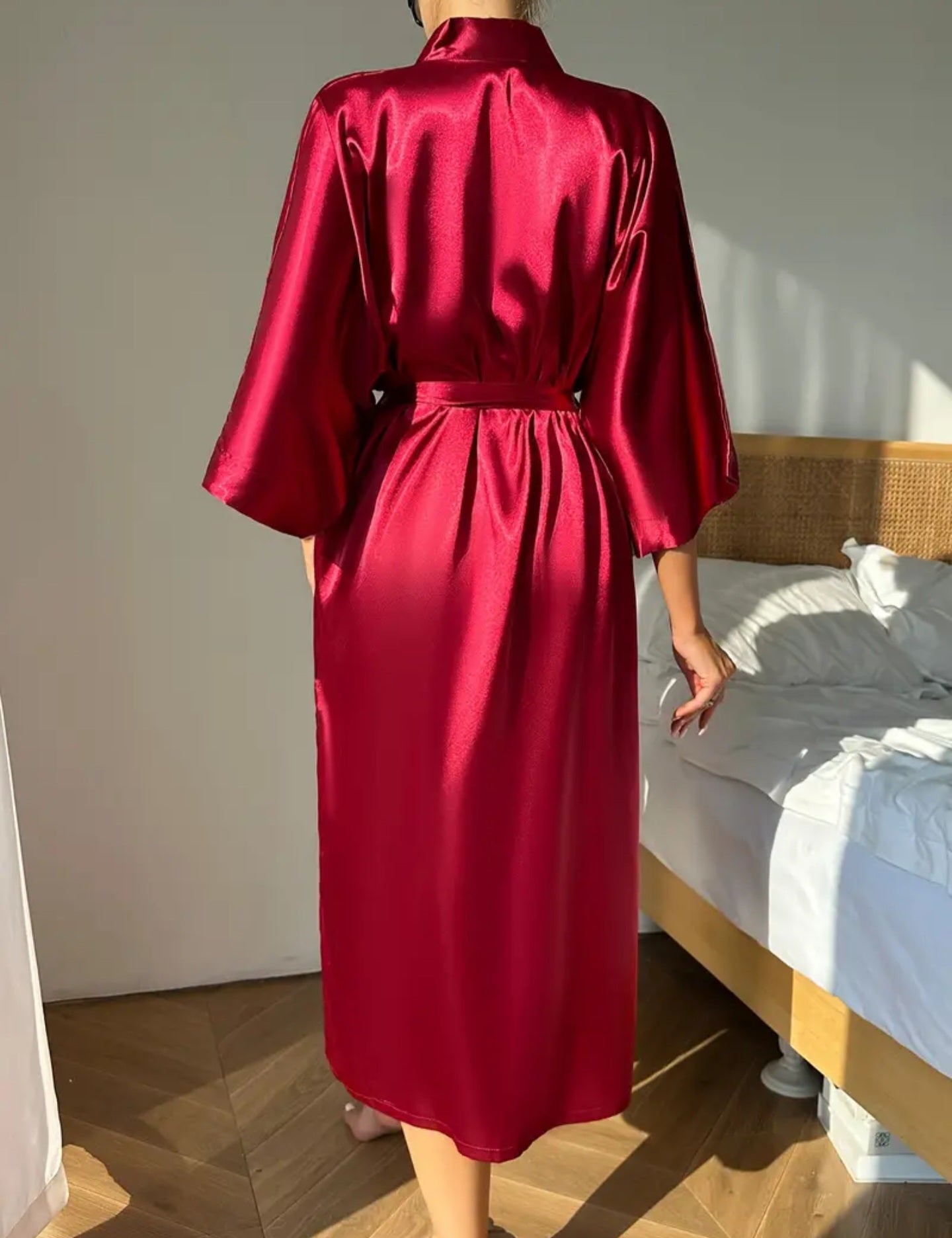 Satin Bath Gown - Red