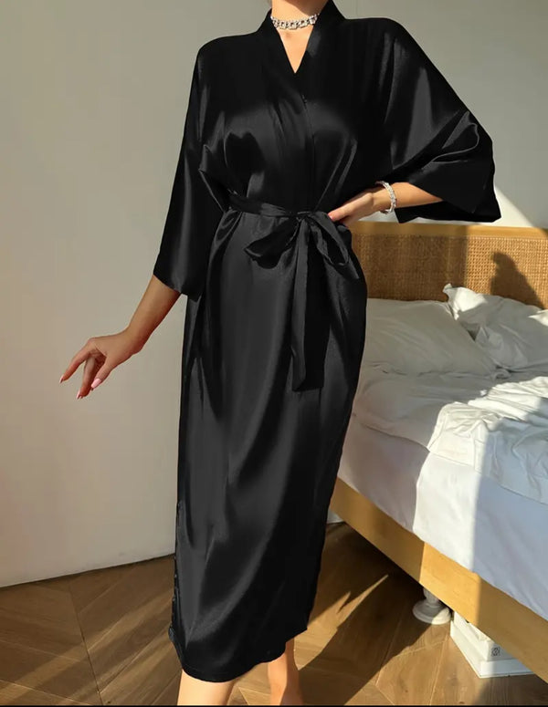 Satin Bath Gown - Black