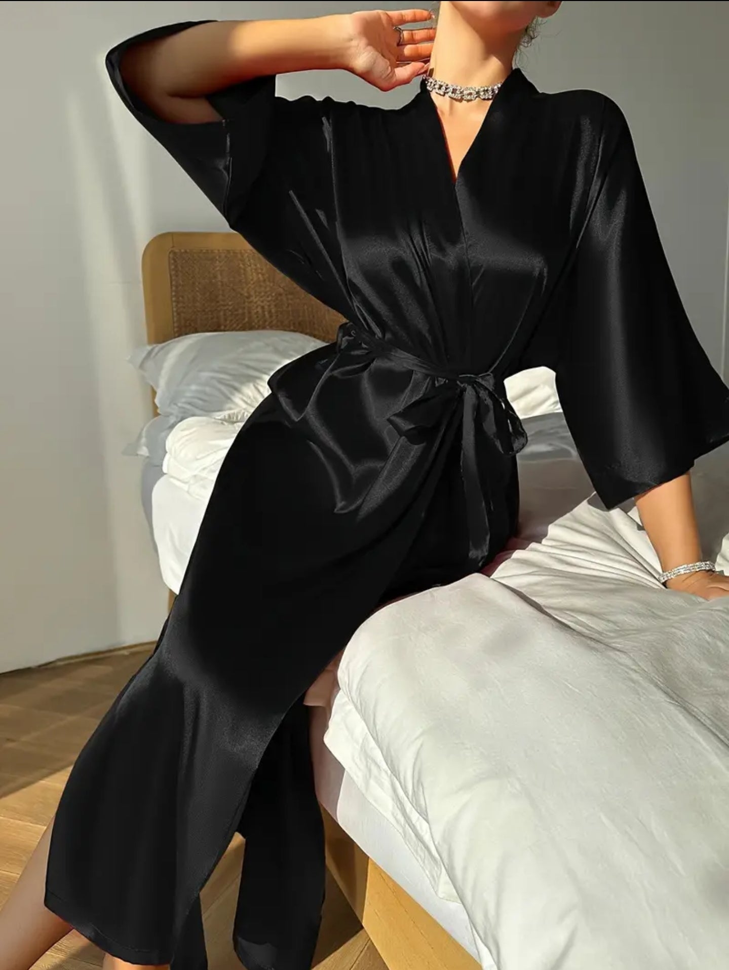 Satin Bath Gown - Black