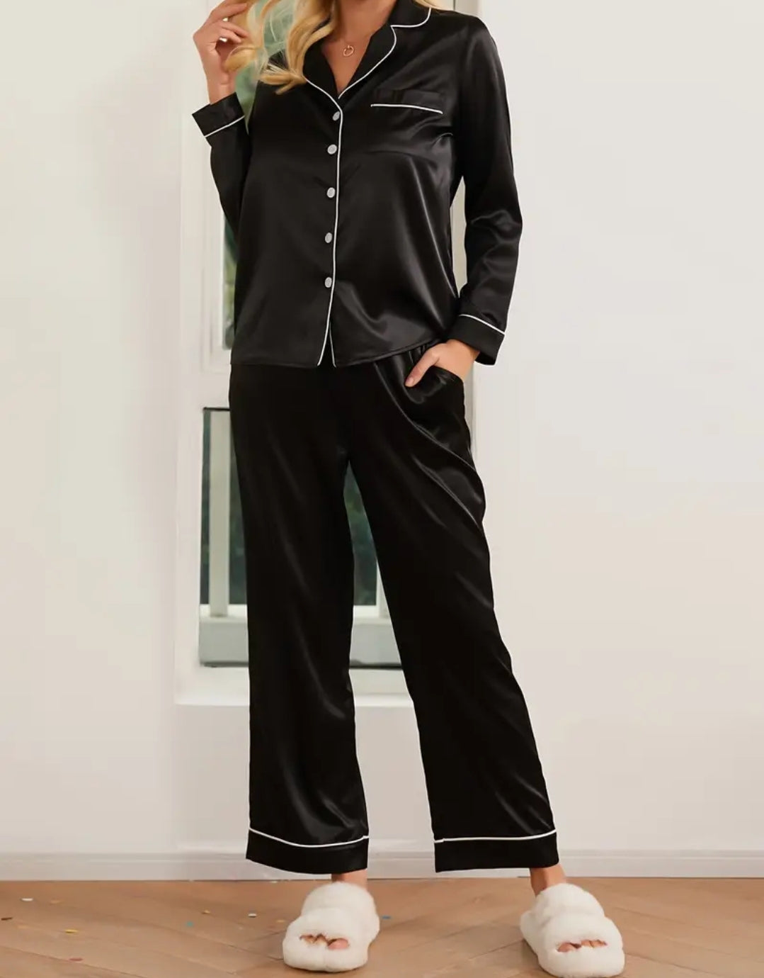 Silk Loungewear Suit - Black