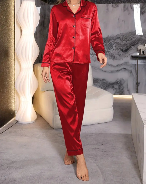 Silk Loungewear Suit - Maroon