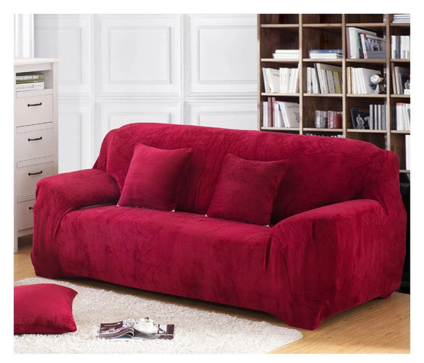 Velvet Plush Sofa Cover - Maroon