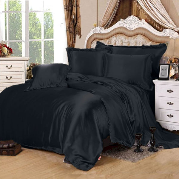 4 Pcs Satin Silk Bed Set - Black
