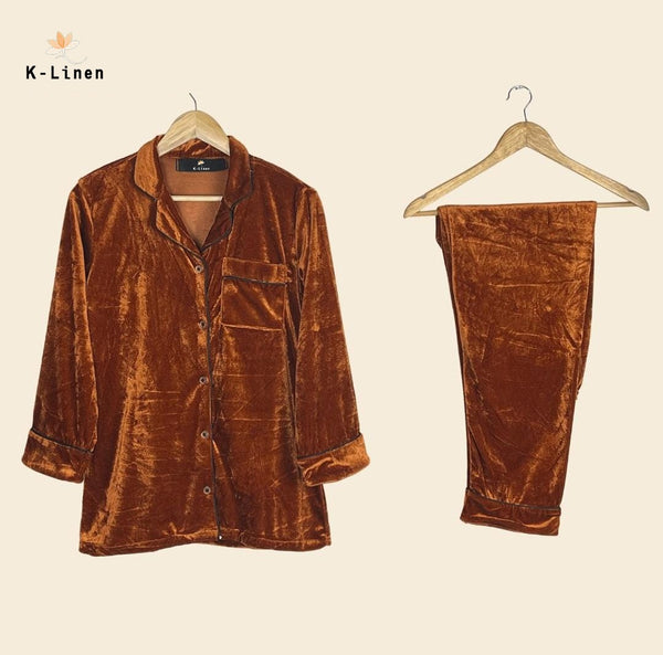Women Velvet Loungewear suite - Brown