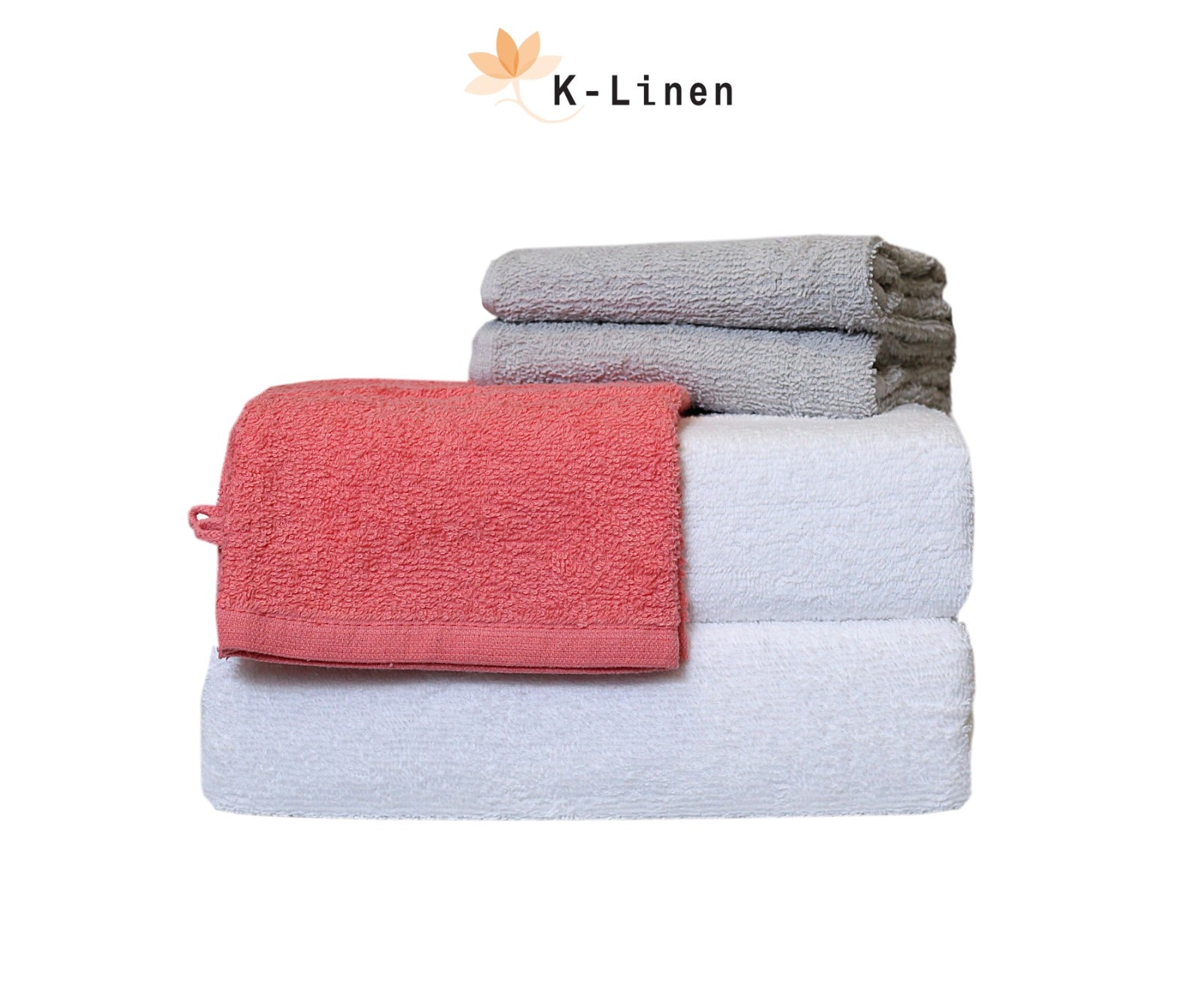 Towel Set 6 Pcs - Pink-White-Grey