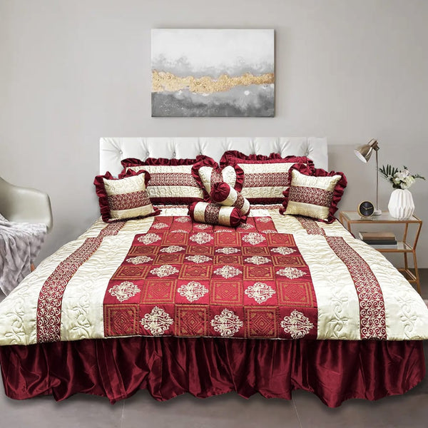 Bridal bedsheet set - Maroon & Beige