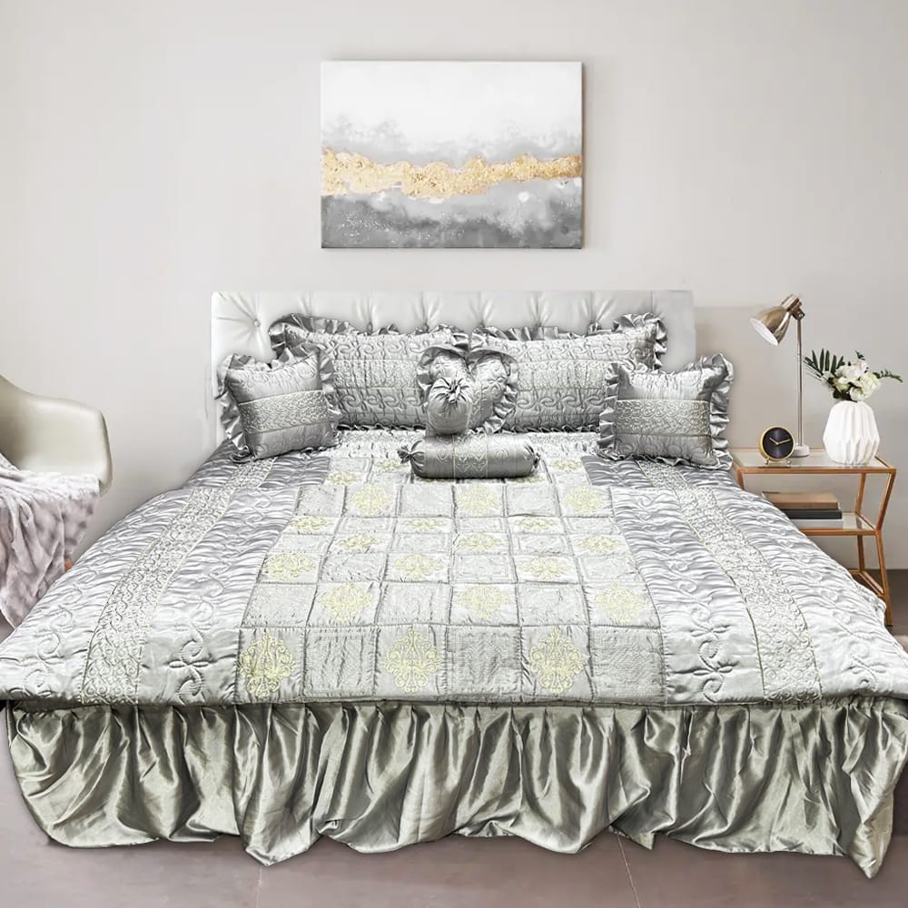 Bridal bedsheet set - Grey and Golden tint