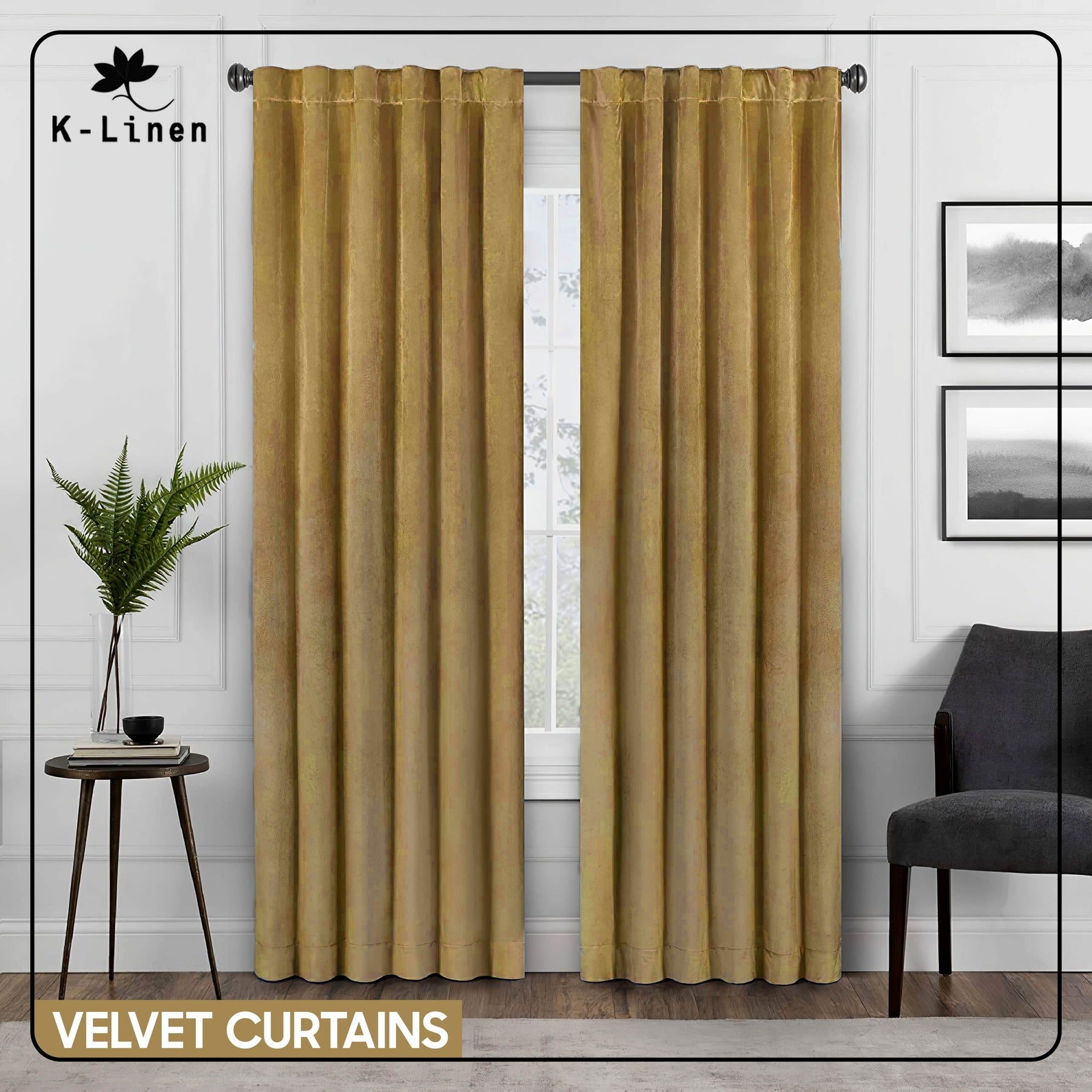 Premium Velvet Curtain - Golden/Beige