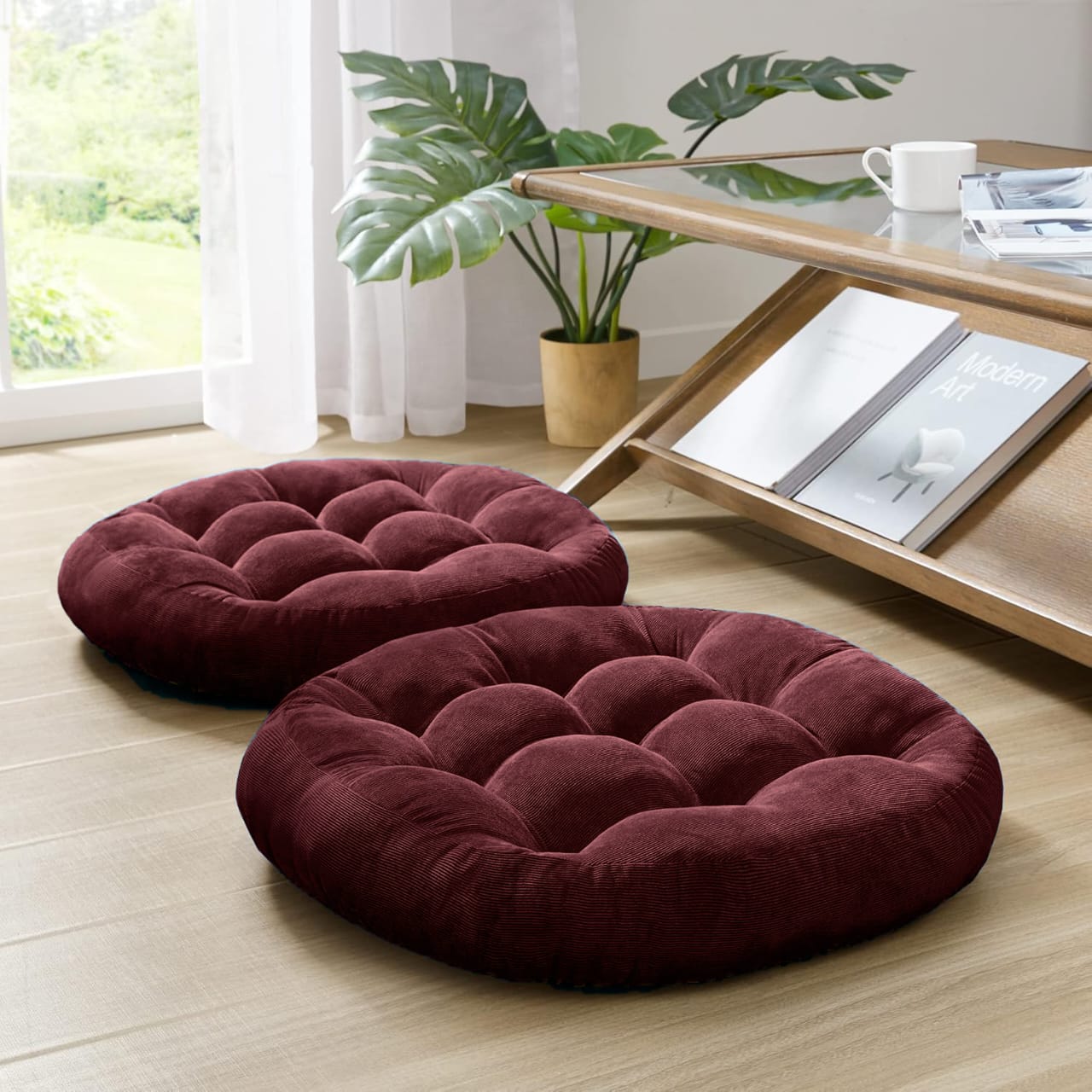 Round Shape Floor Cushions - Pack Of 2