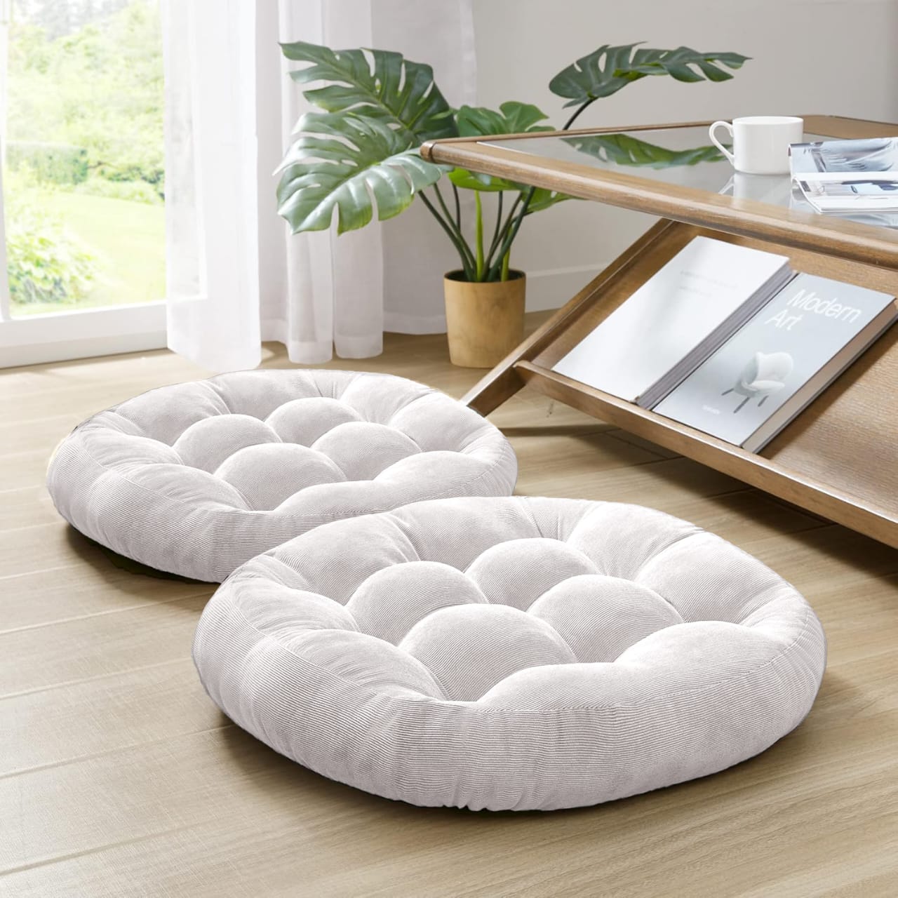 Round Shape Floor Cushions - Pack Of 2