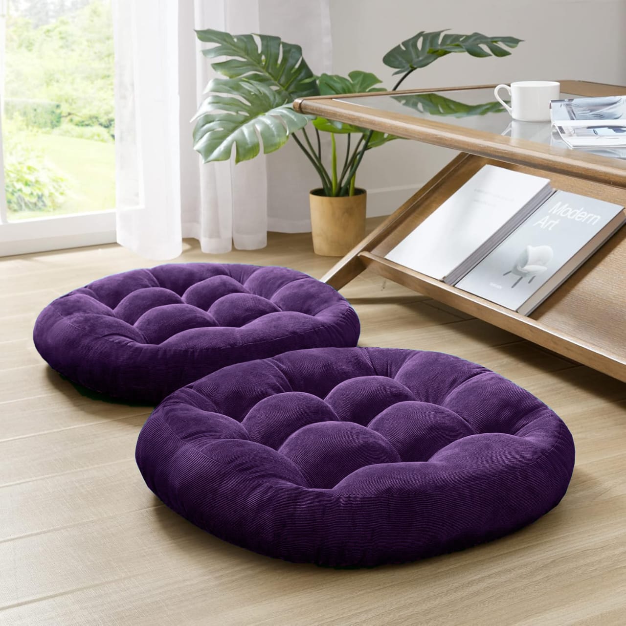 Round Shape Floor Cushions - Pack Of 2