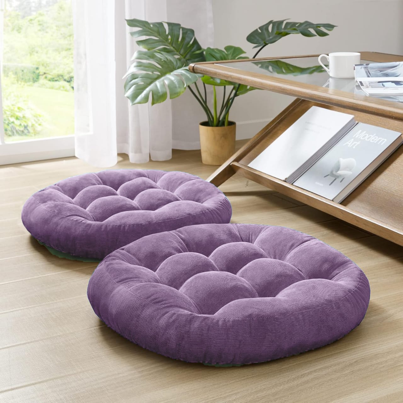 Round Shape Floor Cushions - Pack Of 2