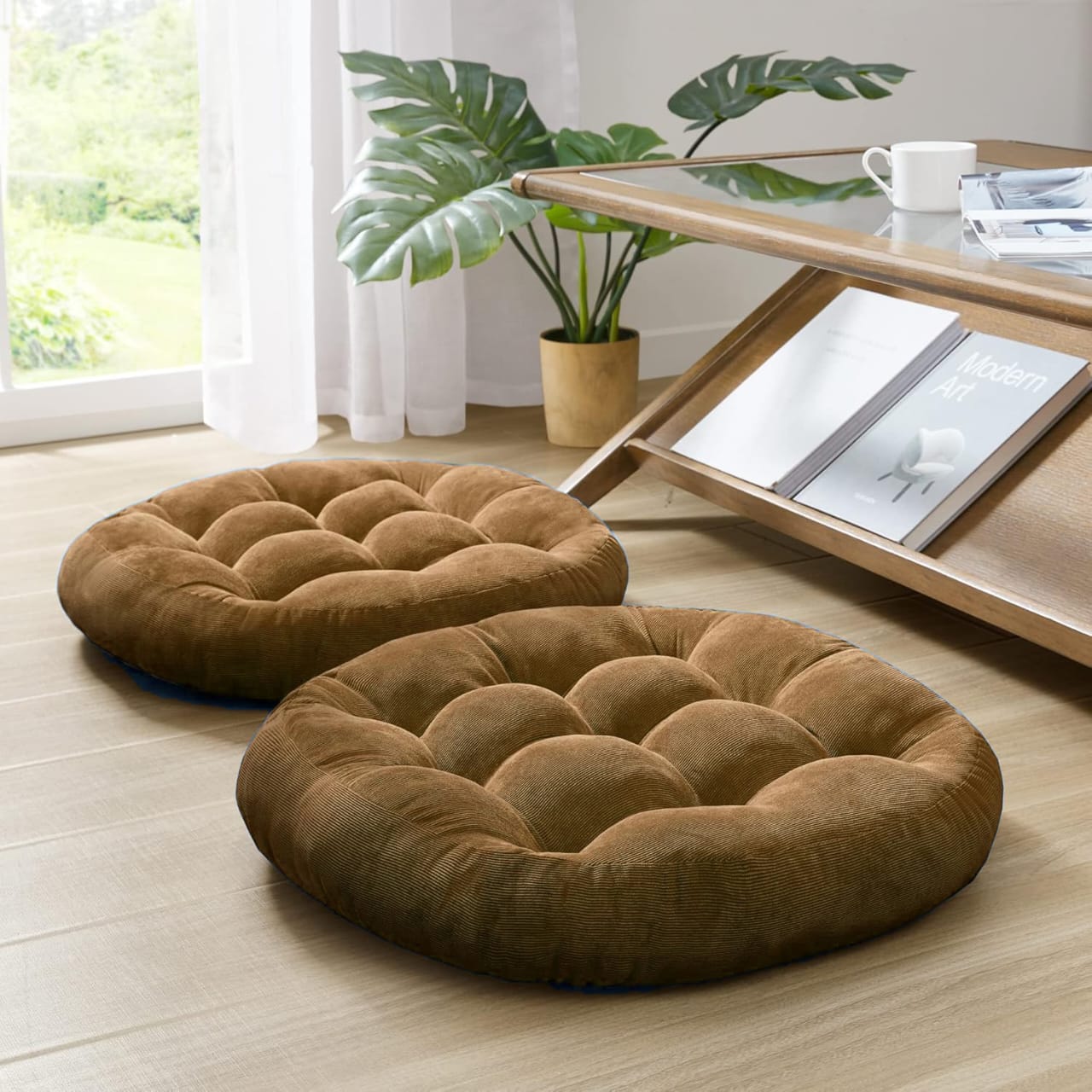 Round Shape Floor Cushions - Pack Of 2