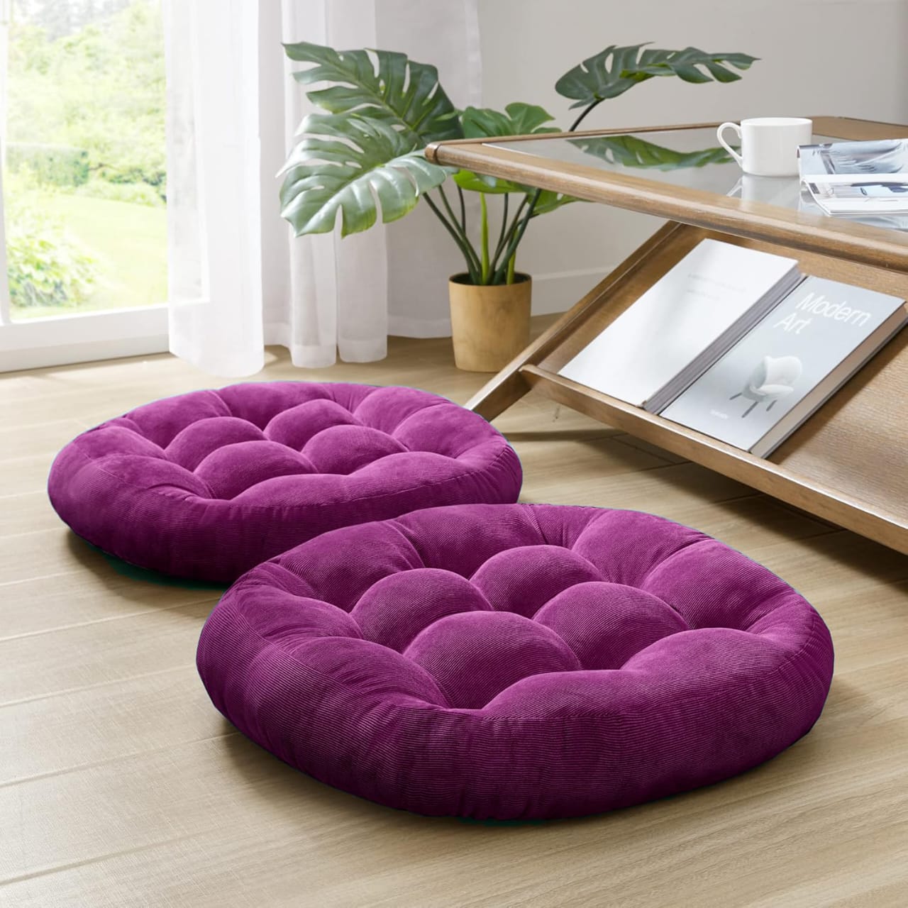 Round Shape Floor Cushions - Pack Of 2