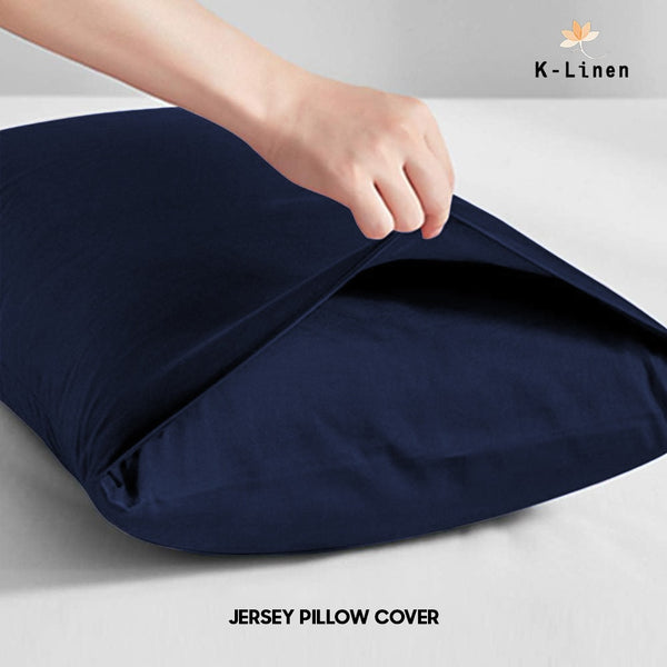 Pair of Jersey Pillow Cover - Navy Blue