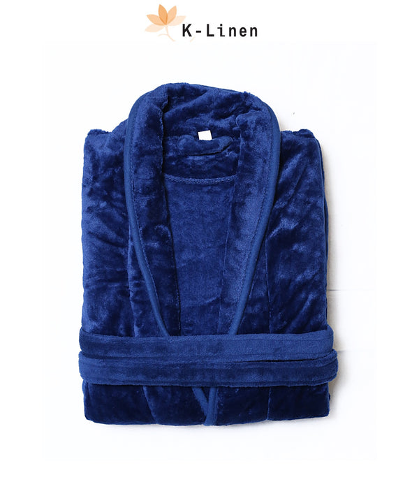 Warm Fleece Plush Bathrobe - Blue