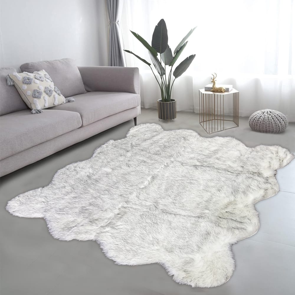 Lounge Size Furry Rug (180*180CM) - Grey white