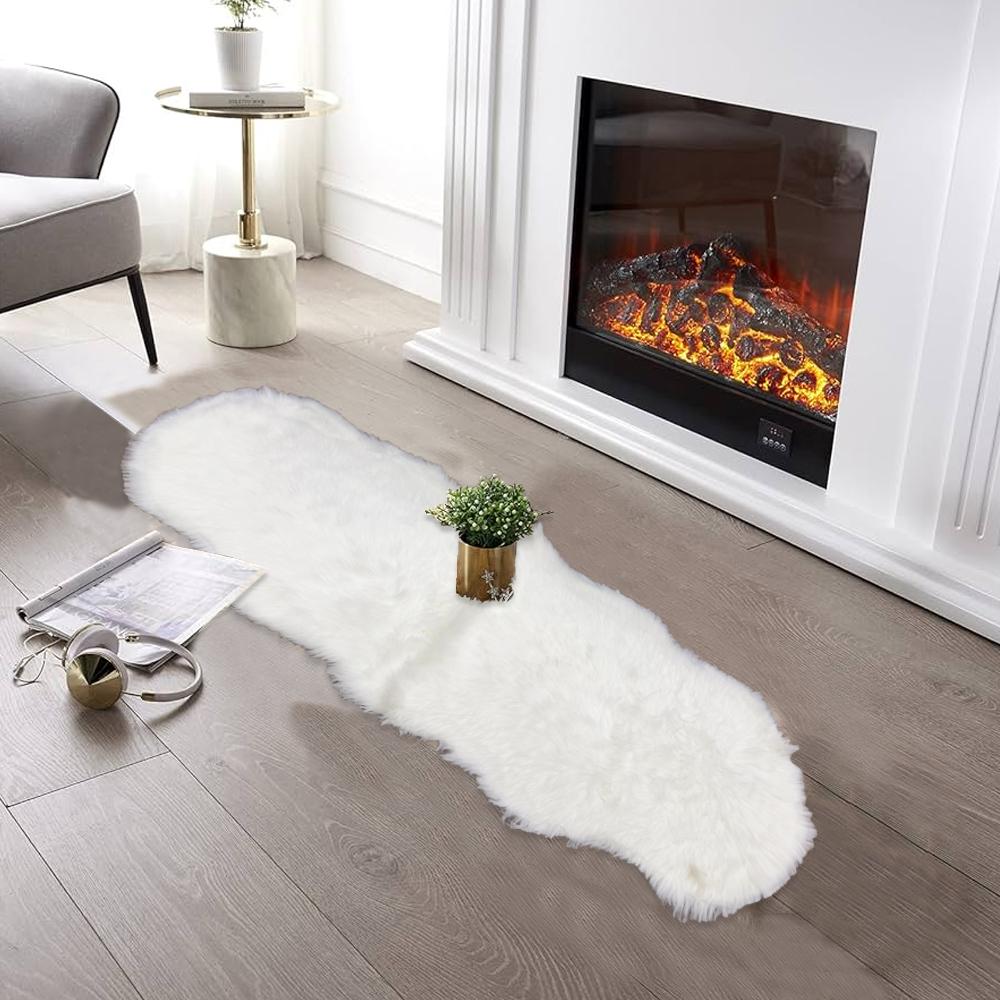 Rectangular Furry Rug - White