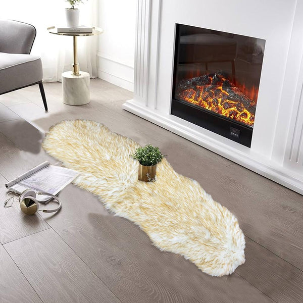 Rectangular Furry Rug - White Yellow