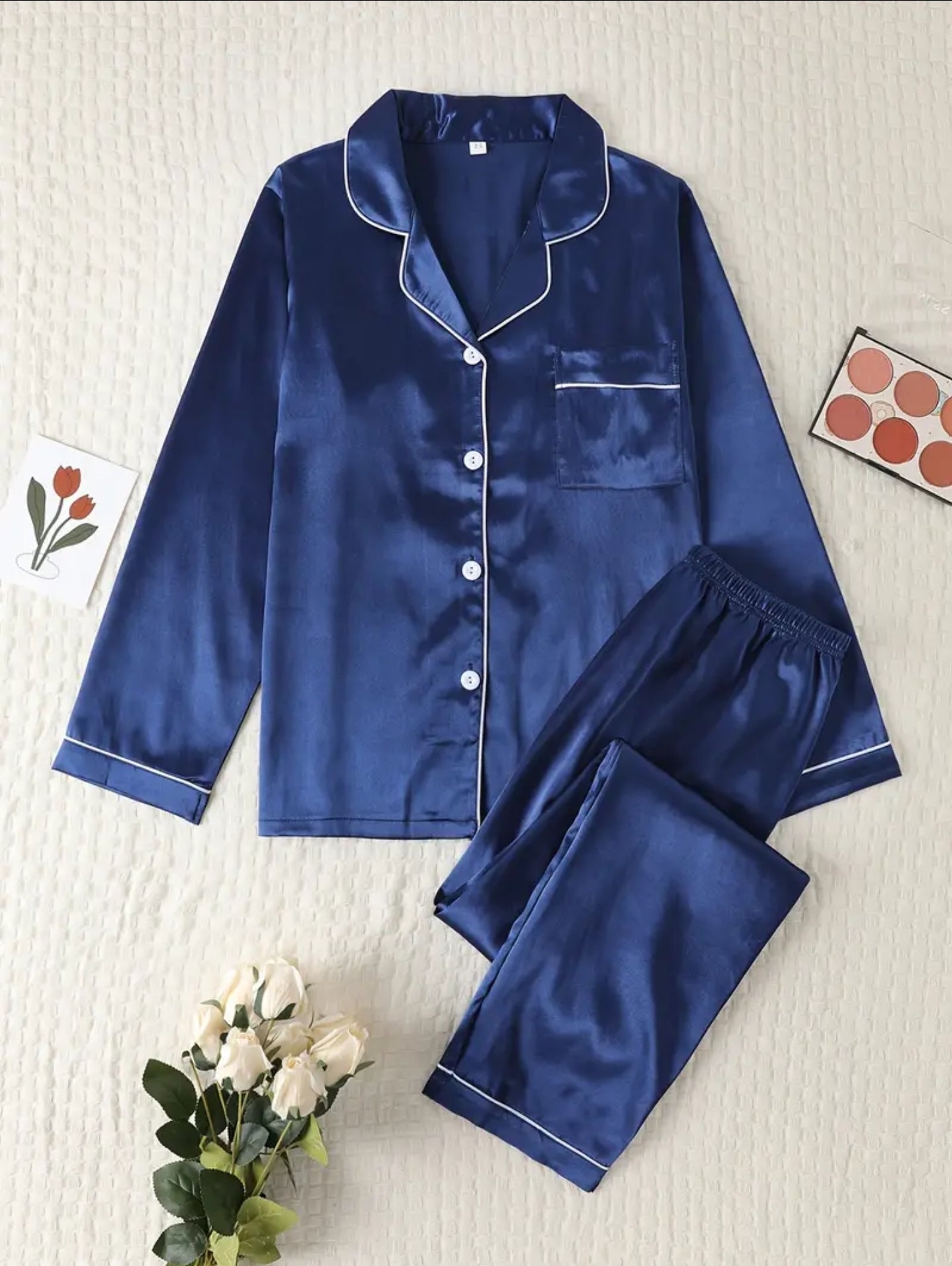 Silk Loungewear Suit - Blue