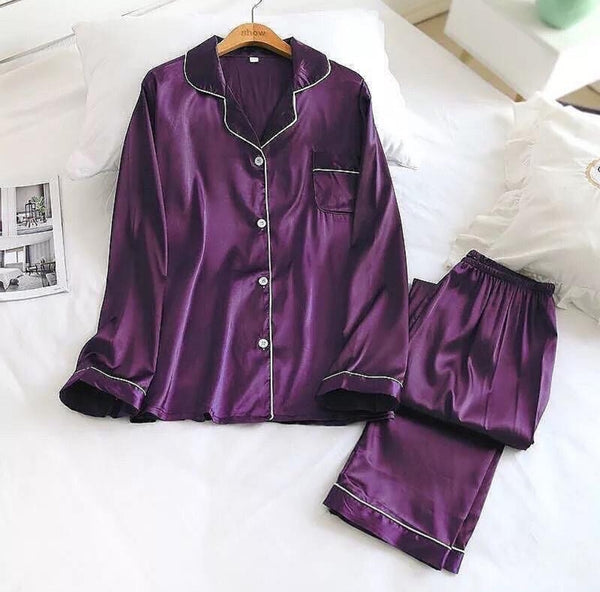 Silk Loungewear Suit - Purple