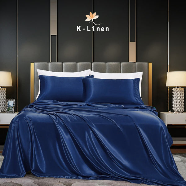 Premium Satin Silk Sheet - Navy Blue