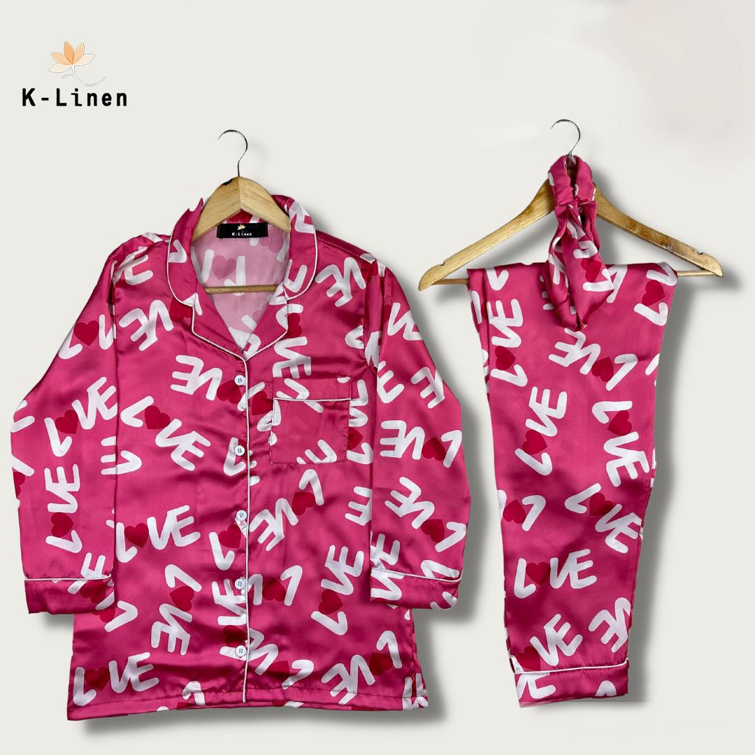 Women Silk Loungewear suite - Pink Love